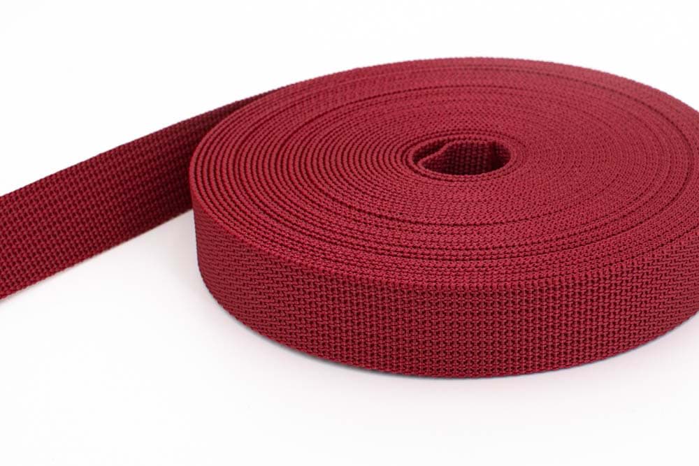 10m PP webbing - 20mm width - 1,8mm thick - bordeaux (UV)