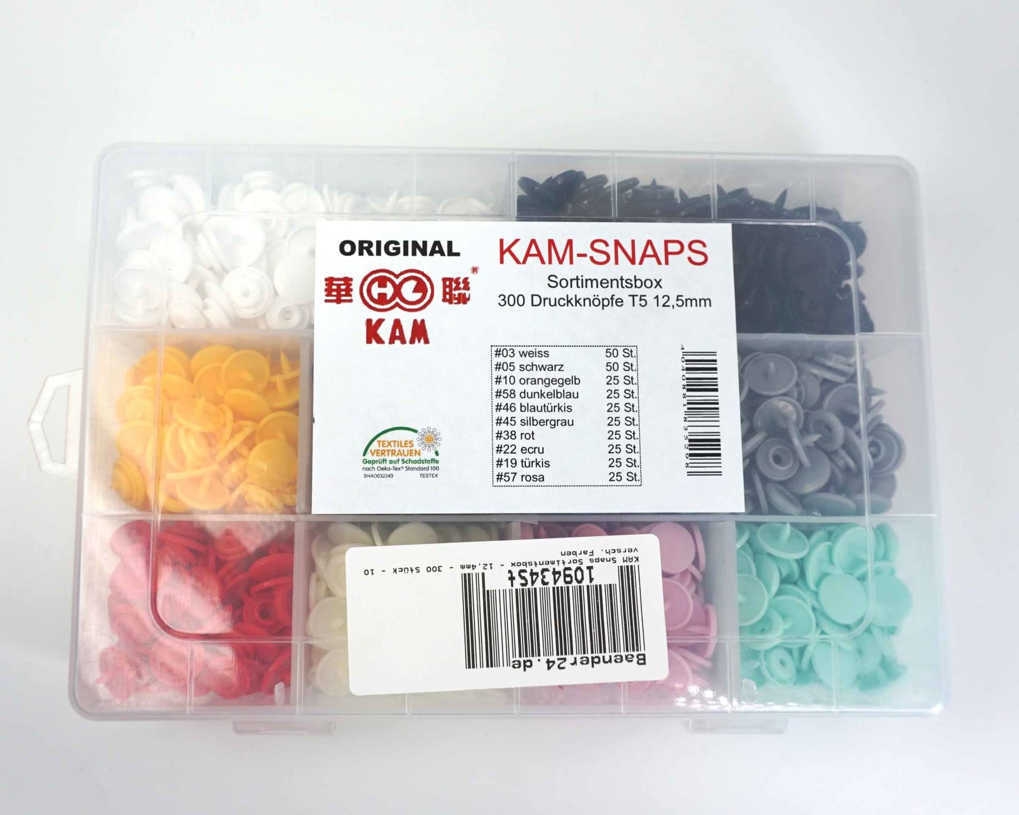 KAM Snaps Sortimentsbox - 12,4mm - 300 Stück - 10 versch. Farben
