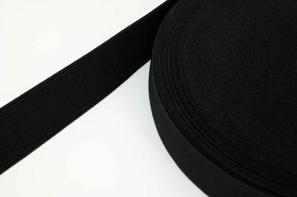 25mm breites Gummiband / Schuhgummi - 1,4mm dick - schwarz - 25m Rolle