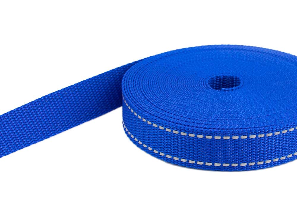 10m PP Gurtband - 50mm breit - 1,4mm stark - königsblau mit Reflektor (UV)
