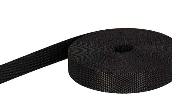 10m Gurtband aus Polyamid, 1,3mm dick, 25mm breit, schwarz