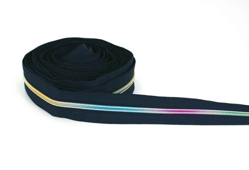 5m zipper - 5mm rail - colour: dark blue with colourful rail