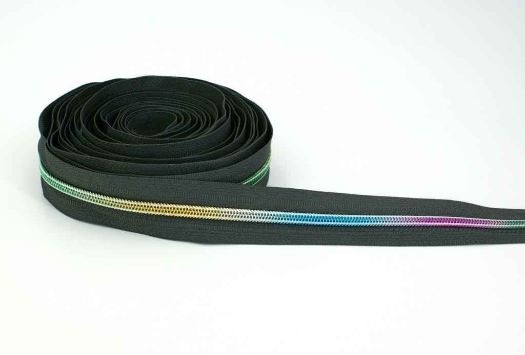 5m zipper - 5mm rail - colour: dark grey with colourful rail
