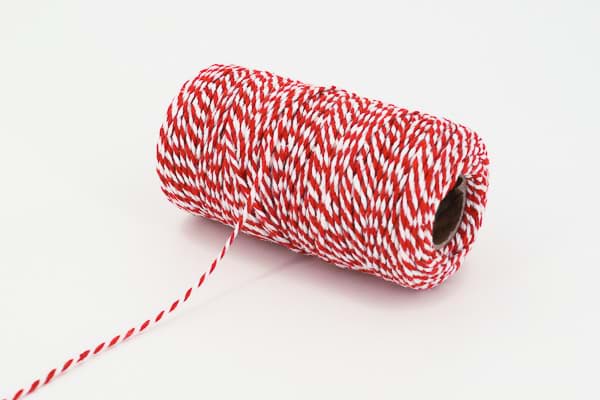 2mm thick cotton cord - white/red twisted - 100m spool