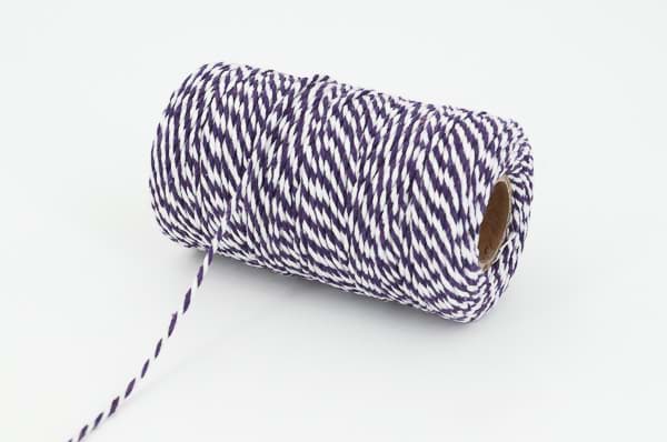 2mm thick cotton cord - white/lilac twisted - 100m spool