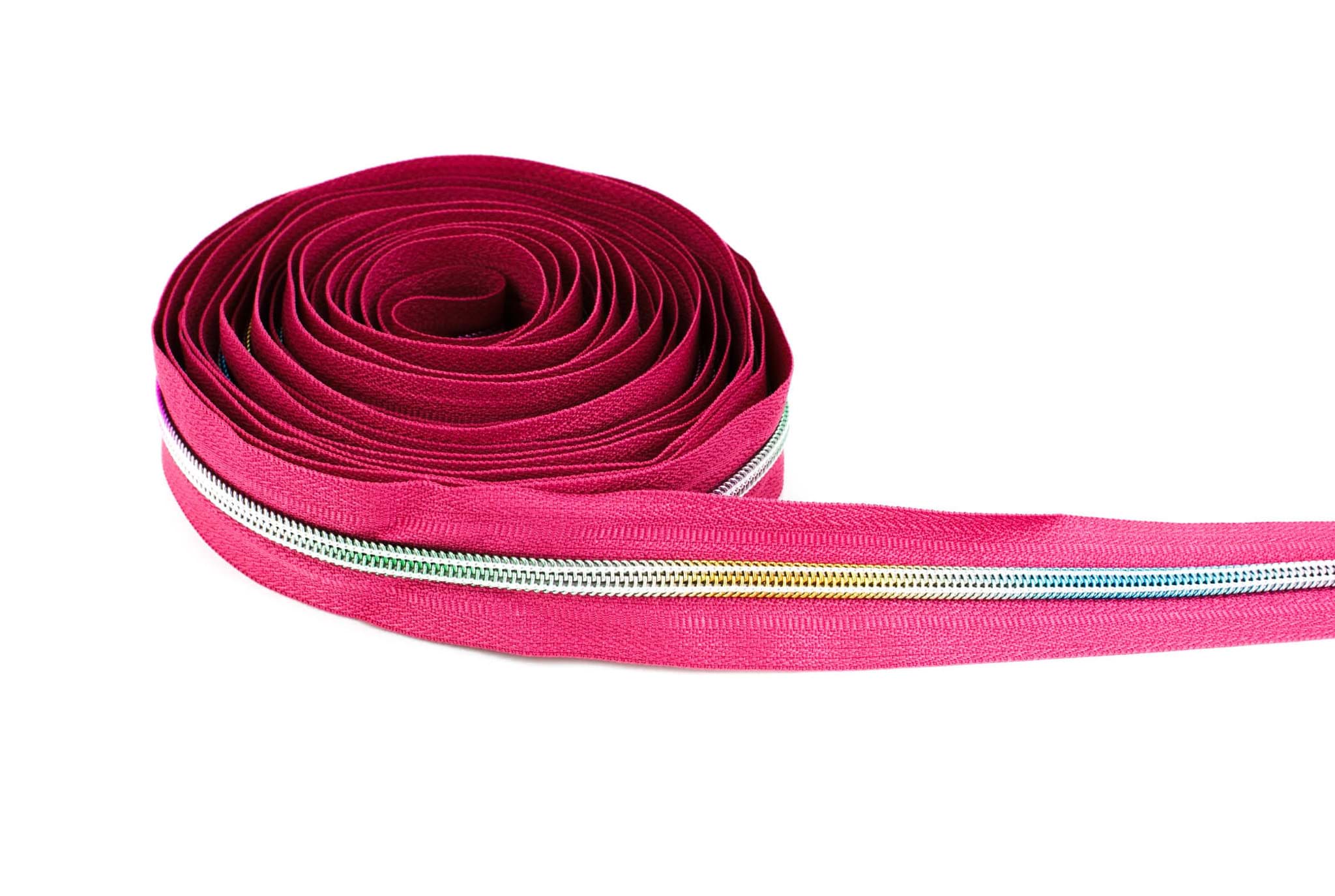 5m zipper - 5mm rail - colour: pink with colourful rail
