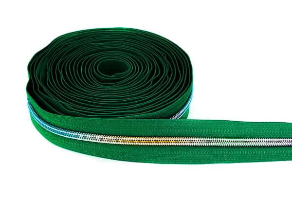 5m zipper - 5mm rail - colour: green with colourful rail