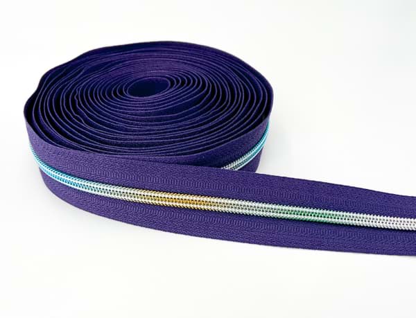 5m zipper - 5mm rail - colour: lilac with colourful rail