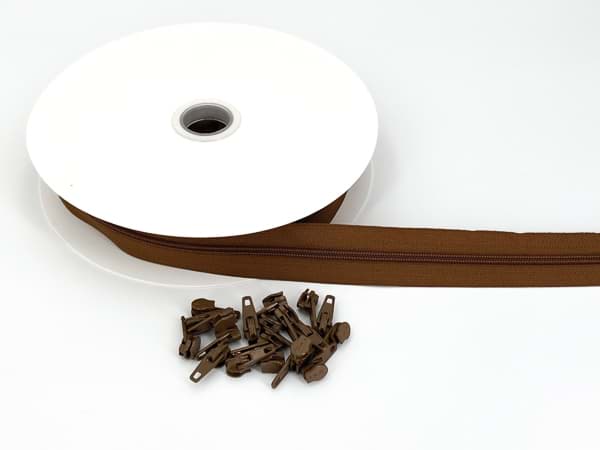 10m endless  zipper - 4mm rail - colour: brown - with 20 sliders