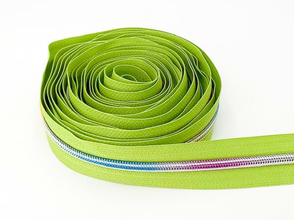 5m zipper - 5mm rail - colour: lime with colourful rail