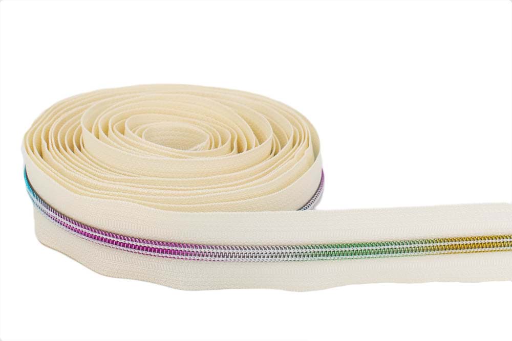 5m Reißverschluss, 5mm Schiene, Farbe: Creme mit bunter Spirale
