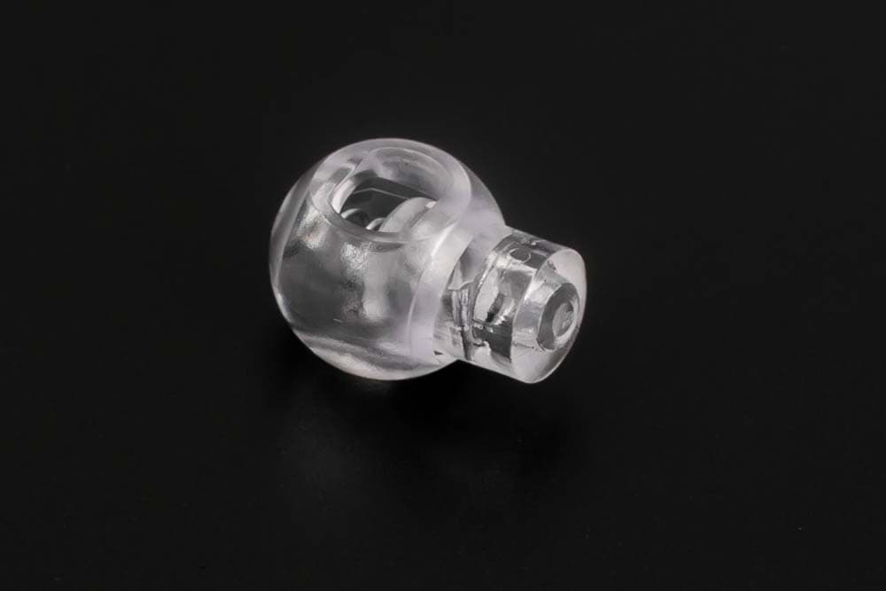 18mm Kordelstopper mit 5mm Durchlass, Kugelform, transparent - 1 Loch - 10 Stück