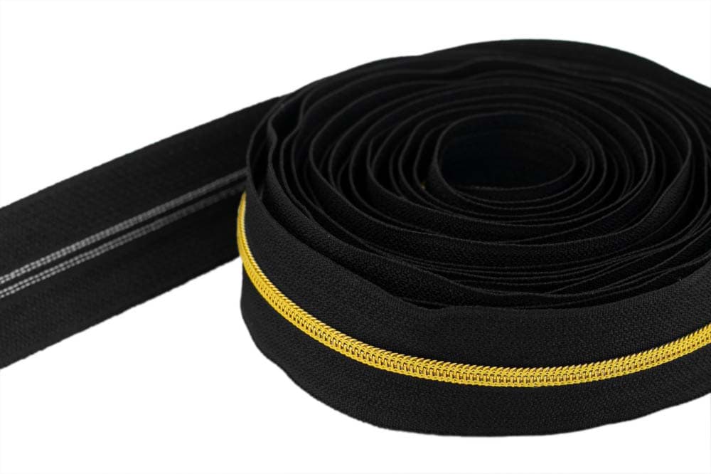 5m zipper - 3mm rail - colour: black with gold rail