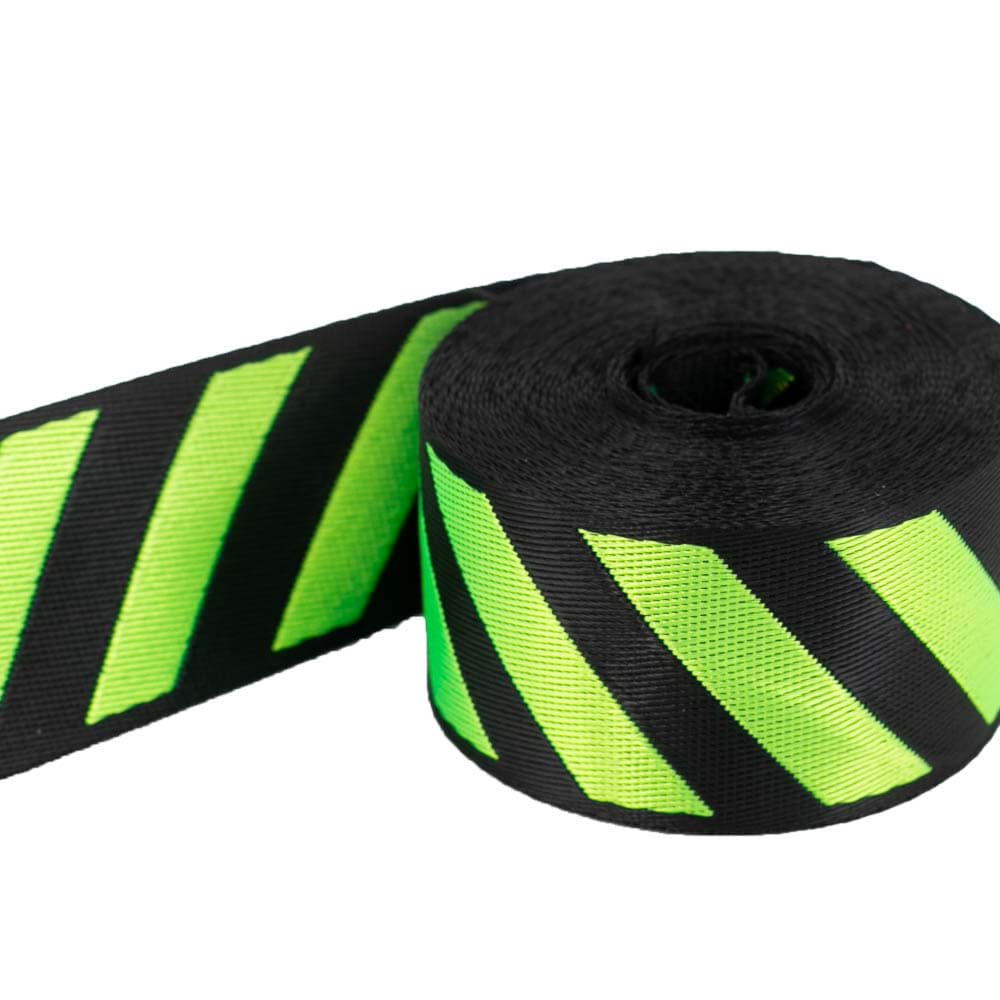 5m webbing with stripes - 39mm wide - black/lime