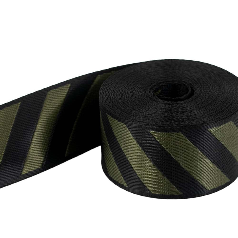 5m webbing with stripes - 39mm wide - black/khaki