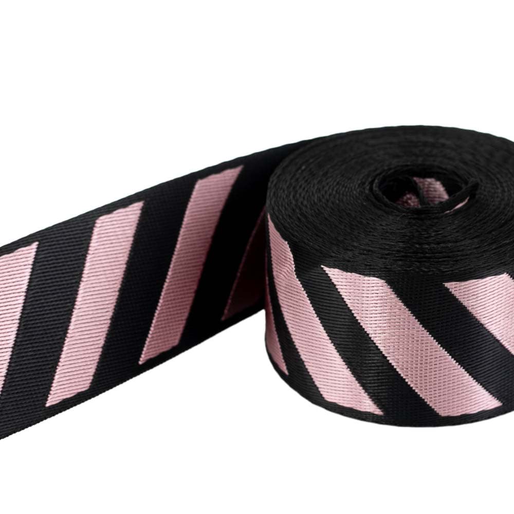 5m webbing with stripes - 39mm wide - black/light rose
