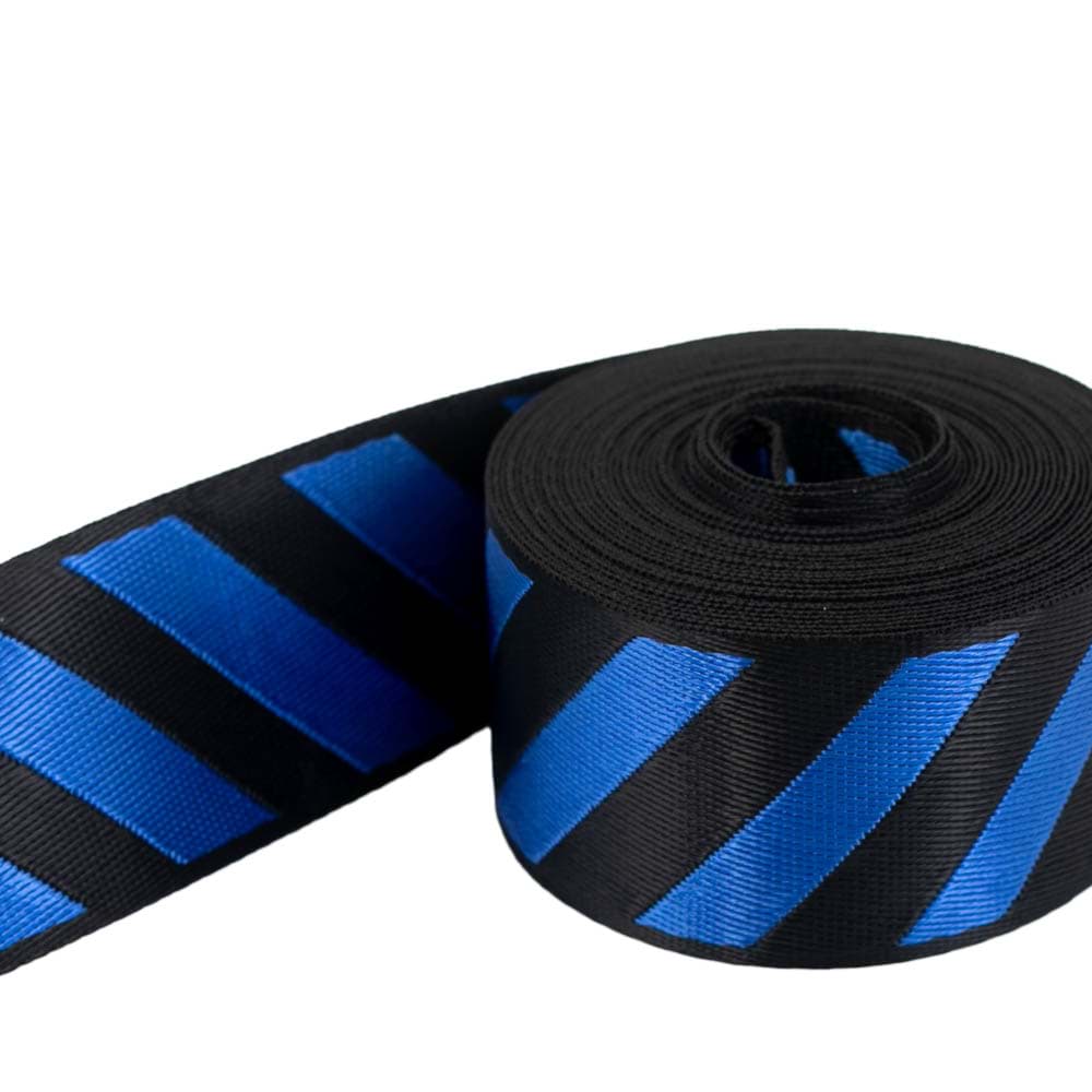 5m webbing with stripes - 39mm wide - black/royal blue