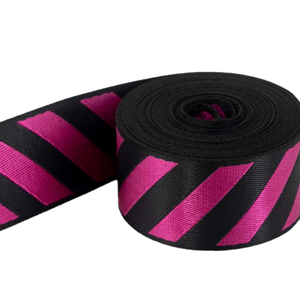 5m webbing with stripes - 39mm wide - black/pink