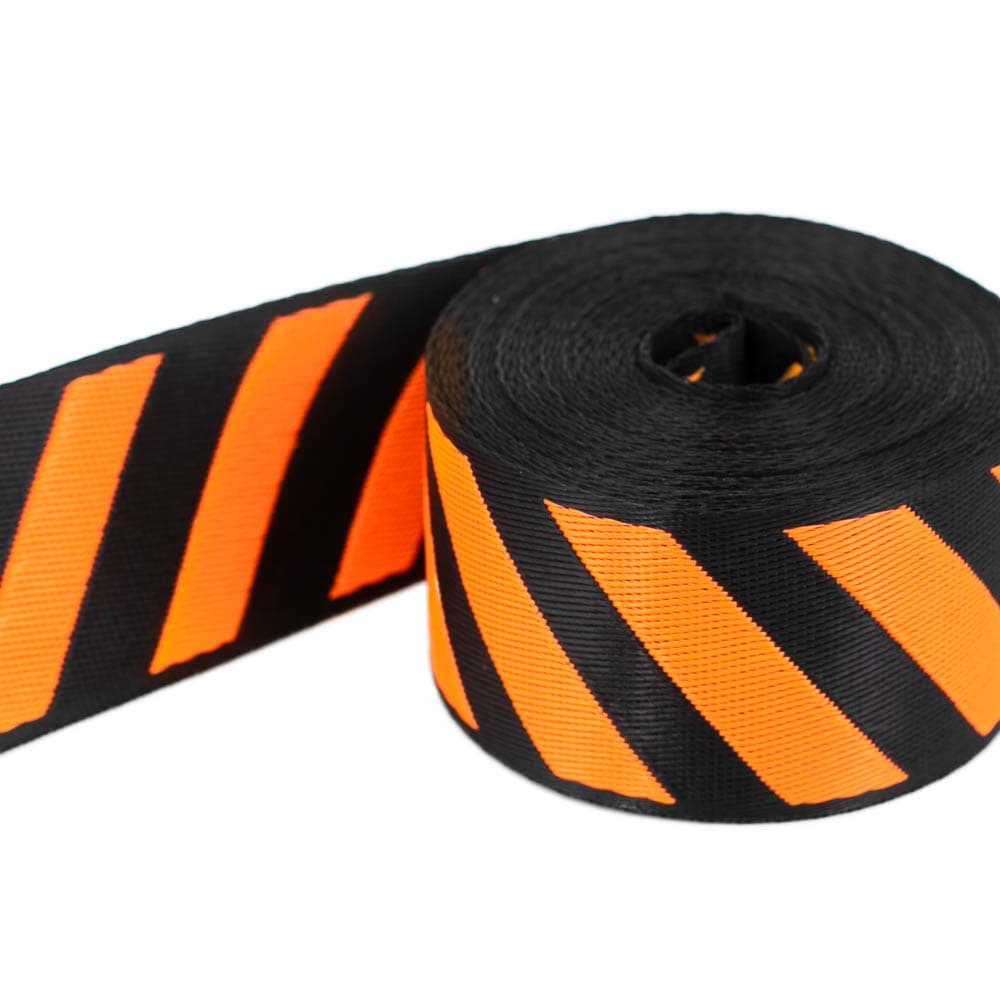 5m webbing with stripes - 39mm wide - black/orange