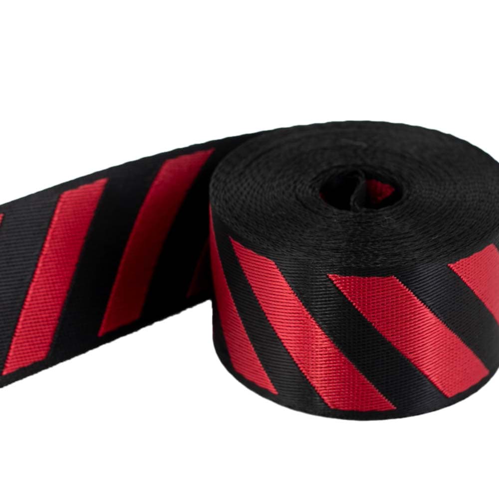 5m webbing with stripes - 39mm wide - black/red
