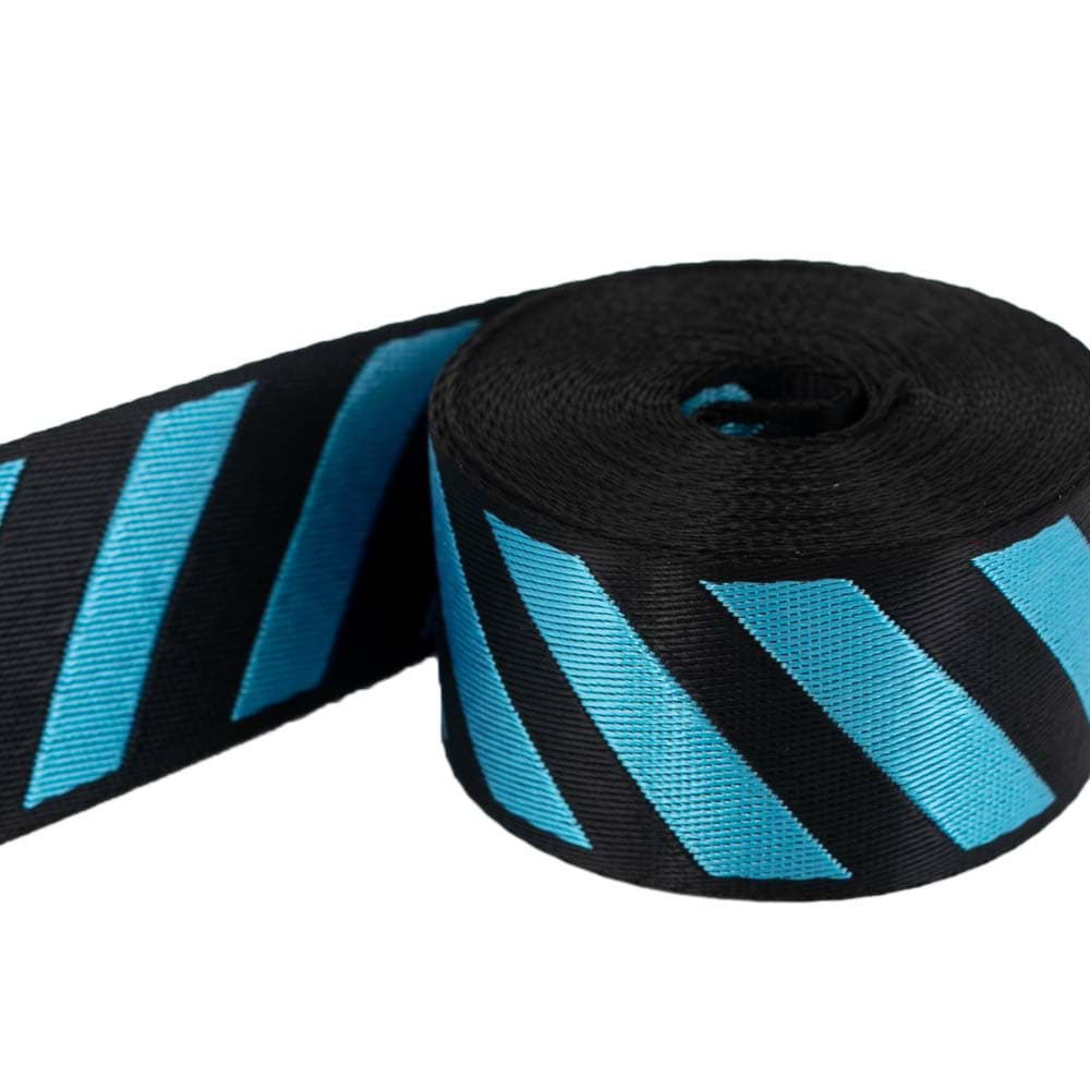 5m webbing with stripes - 39mm wide - black/turquoise