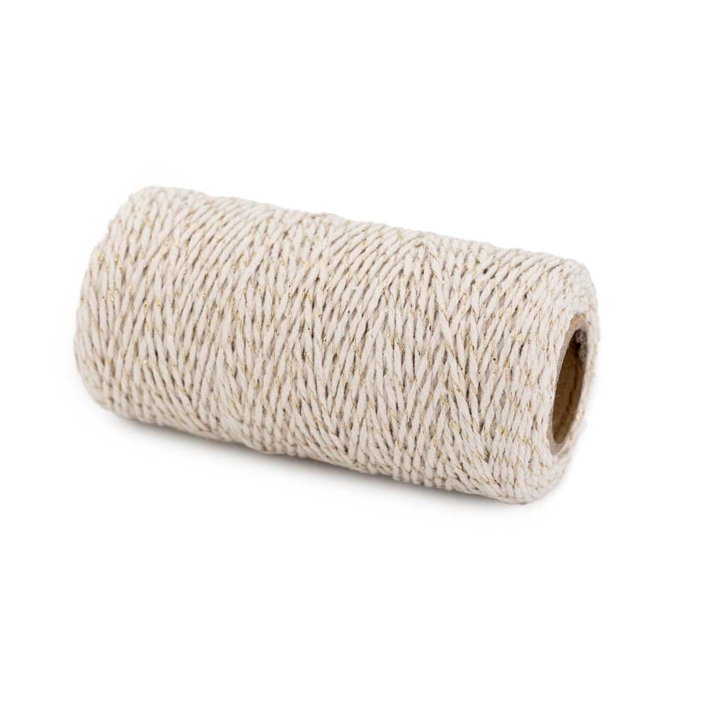 2mm thick cotton cord - nature with golden thread - 100m spool