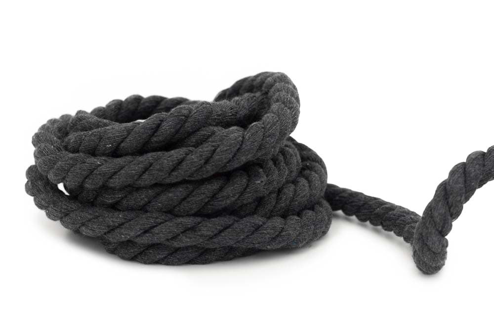 3m cotton cord - 12mm thick - twisted - dark grey