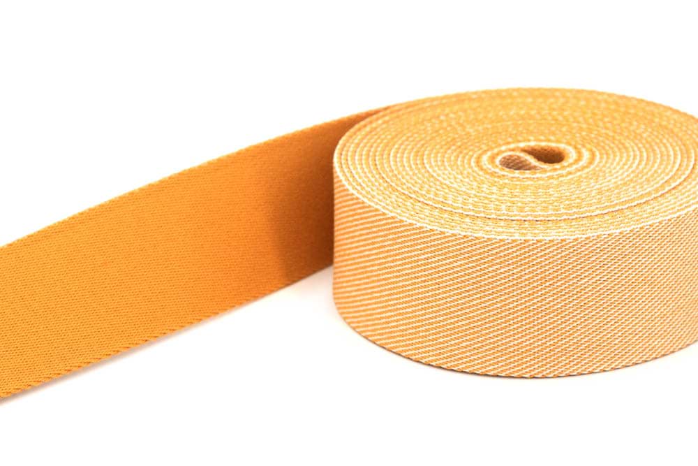 5m belt strap / bags webbing - white/curry diagonally striped - 40mm wide