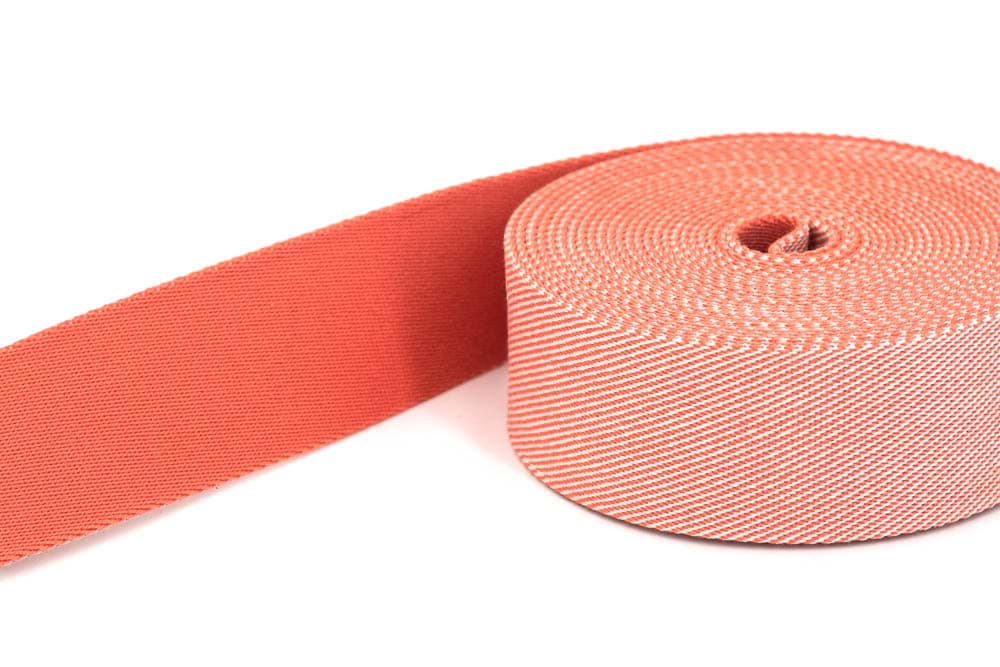 50m belt strap / bags webbing - white/salmon diagonally striped - 40mm wide