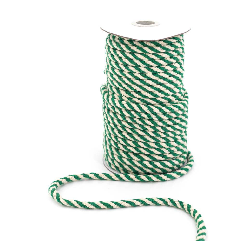 25m cotton cord braided - 8mm - colour: green/nature