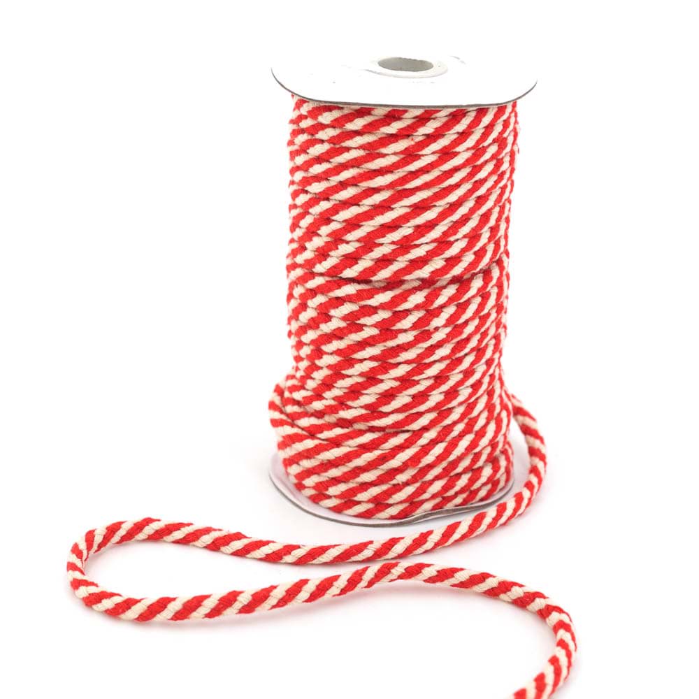 25m cotton cord braided - 8mm - colour: red/nature