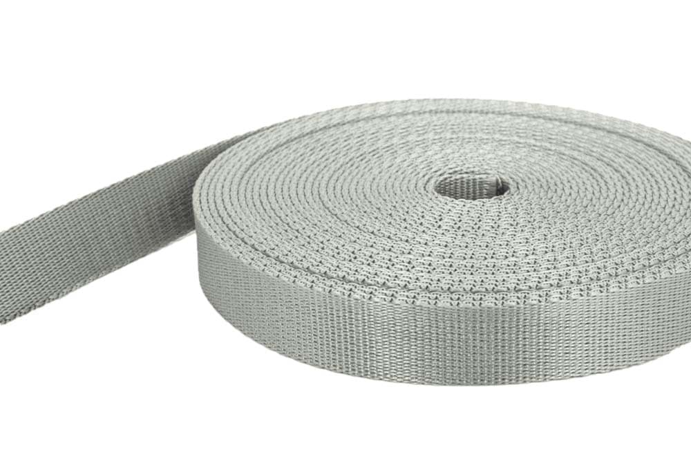 50m PP webbing - 25mm wide - 2mm thick - grey (UV)