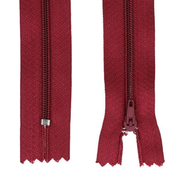 25 Reißverschlüsse 3mm - 22cm lang - Farbe: weinrot